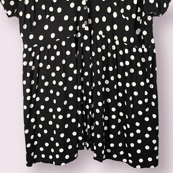 Asos Design Curve Waisted Mini Tea Dress Women Size 24 Black Polka Dot V Neck - Picture 3 of 15